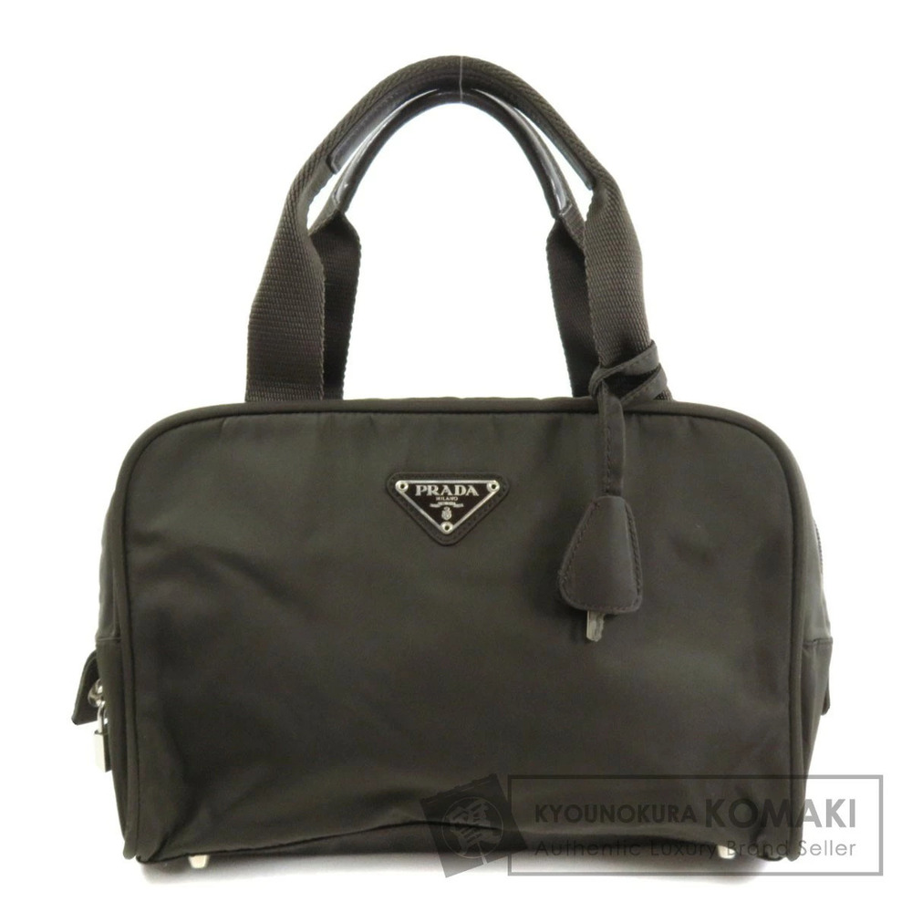 Prada Tessuto handbag enameled triangle logo dual top handles Black